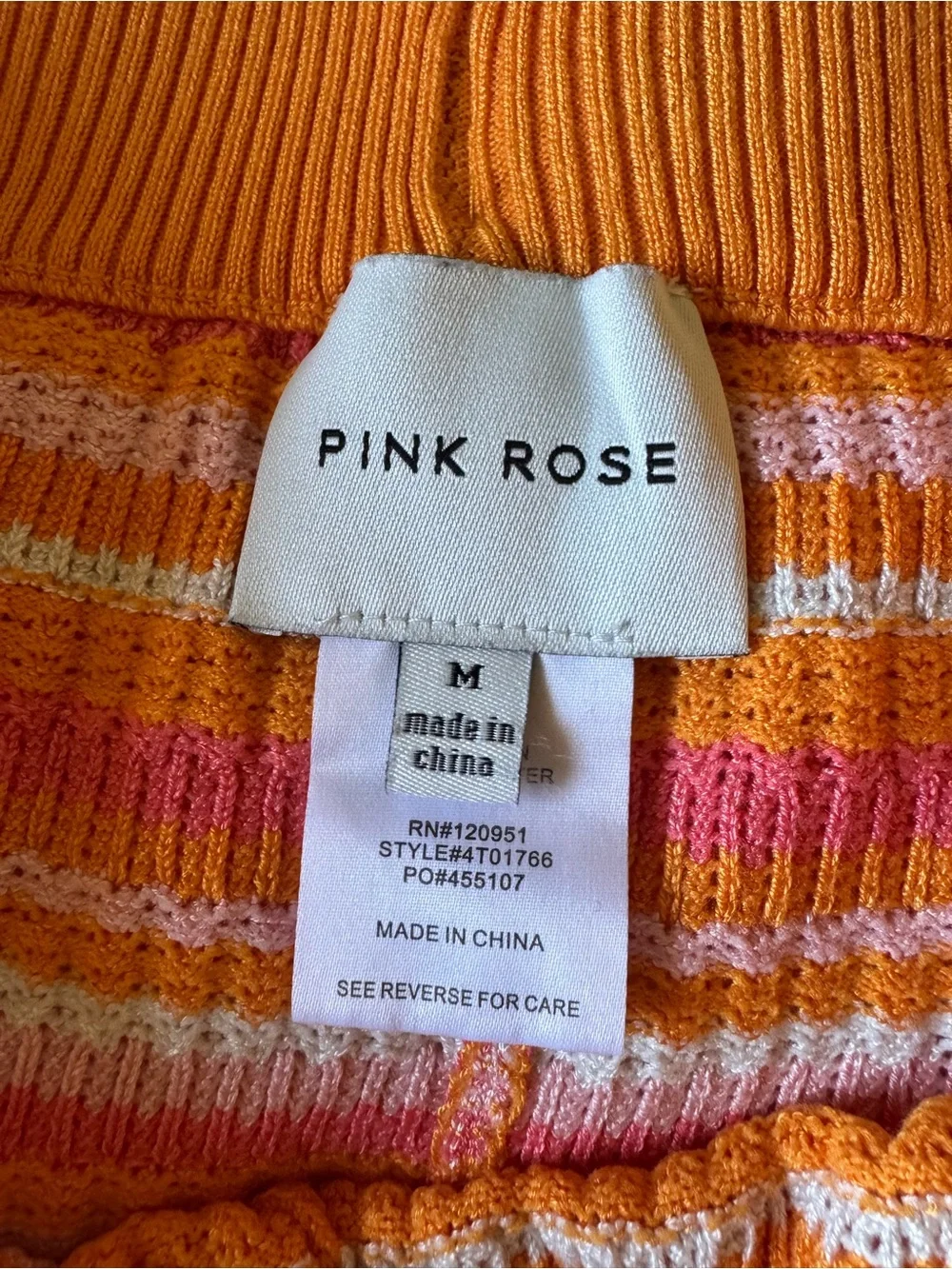 Pink Rose Orange Pink Striped Knit Swim Shorts
